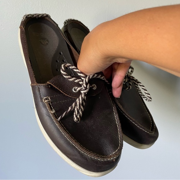 Crocs Brown Leather Slip on Mules Boat Comfort Slides Size 9 - Picture 6 of 11